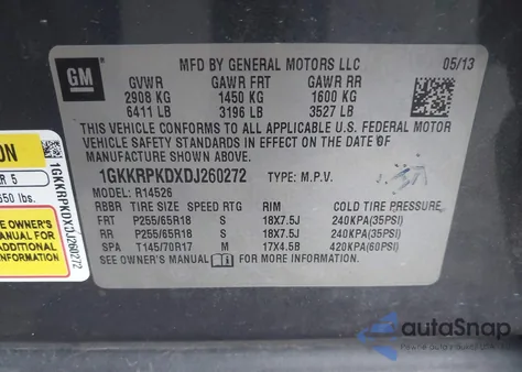 2013 GMC Acadia Sle-2 from USA, damaged, VIN 1GKKRPKDXDJ260272